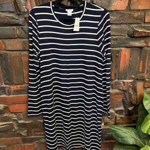 NWT J. Crew Nautical Navy and White Striped Long Sleeve Dress M